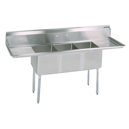 BK RESOURCES 25.8125 in W x 84 in L x Free Standing, Stainless Steel, Three Compartment Sink BKS-3-1620-14-18T